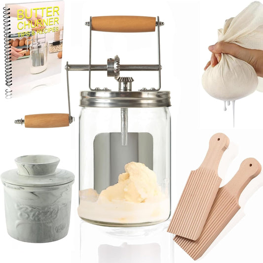 Butter Churn - Hand Crank Butter Churner- Manual Butter Maker- Beech Wood BUTTER PADDLES INCLUDED. Create Delicious Homemade Butter With Your Own Hand Crank Dazey Butter Churner (Turn N Churn)